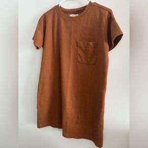 Madewell Golden Pecan Short Sleeve Chest Pocket Rib T-Shirt Dress